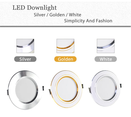 LED Downlight Gold/Silver/White Body 5W 9W 12W 15W 18W led Ceiling light AC 220V 230V 240V for Indoor LED Spotlight