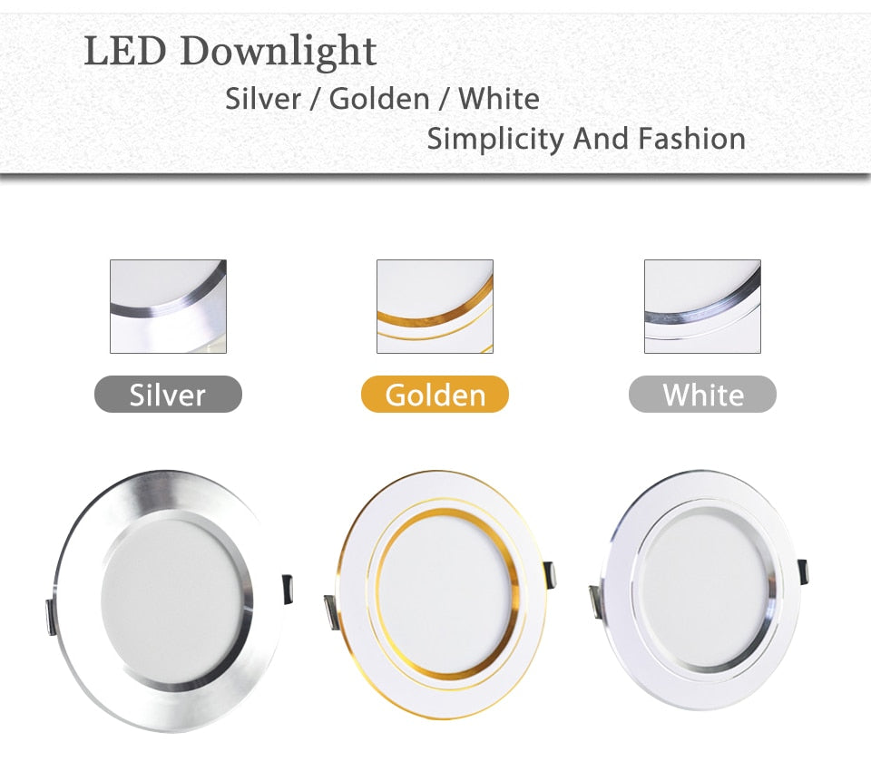 LED Downlight Gold/Silver/White Body 5W 9W 12W 15W 18W led Ceiling light AC 220V 230V 240V for Indoor LED Spotlight