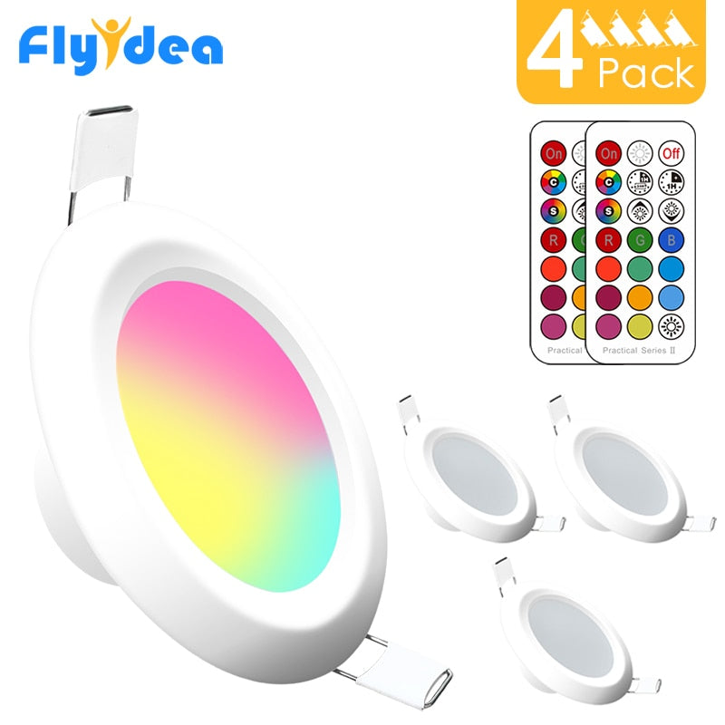 LED Downlight 4pcs Round Dimmable 7W RGBW LED kids Ceiling Recessed Spot Light Infrared controller Color Changing AC 110V/220V