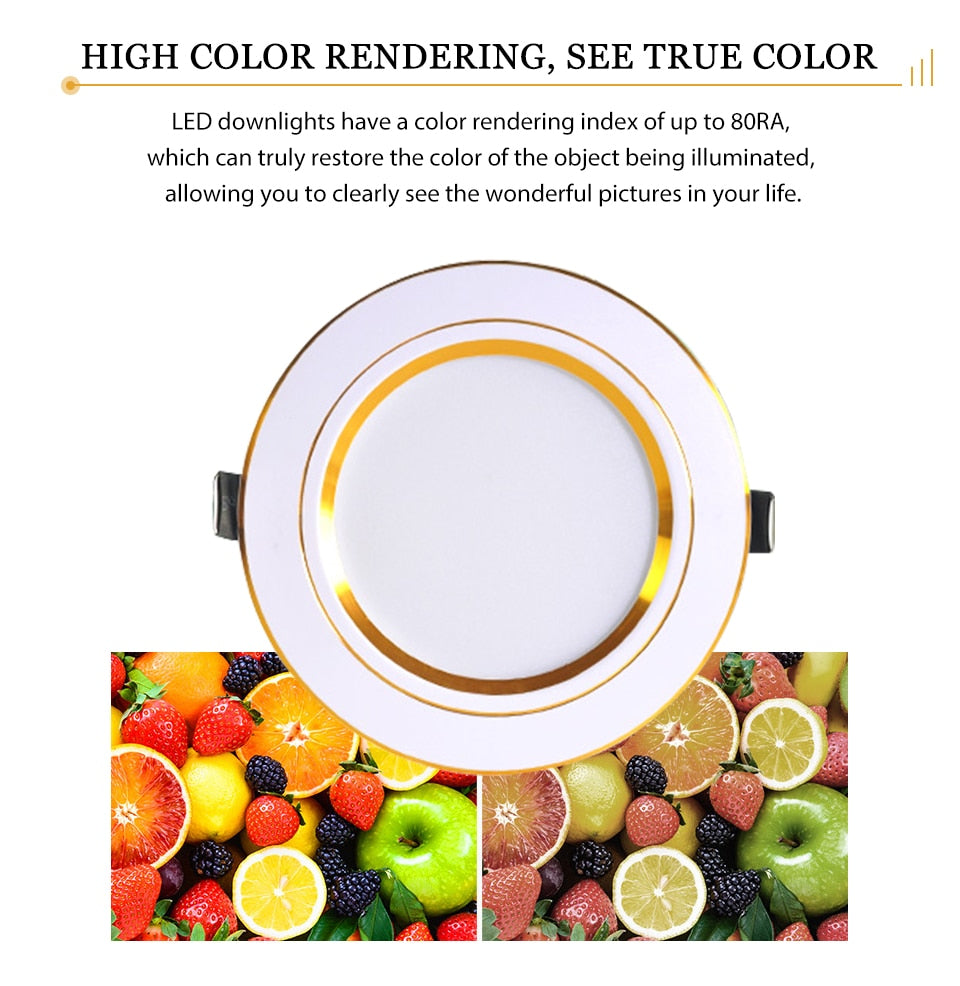 KARWEN LED Downlight AC 220V 230V 240V Ceiling light 5W 9W 12W 15W 18W Gold Body Led spotlight for living room