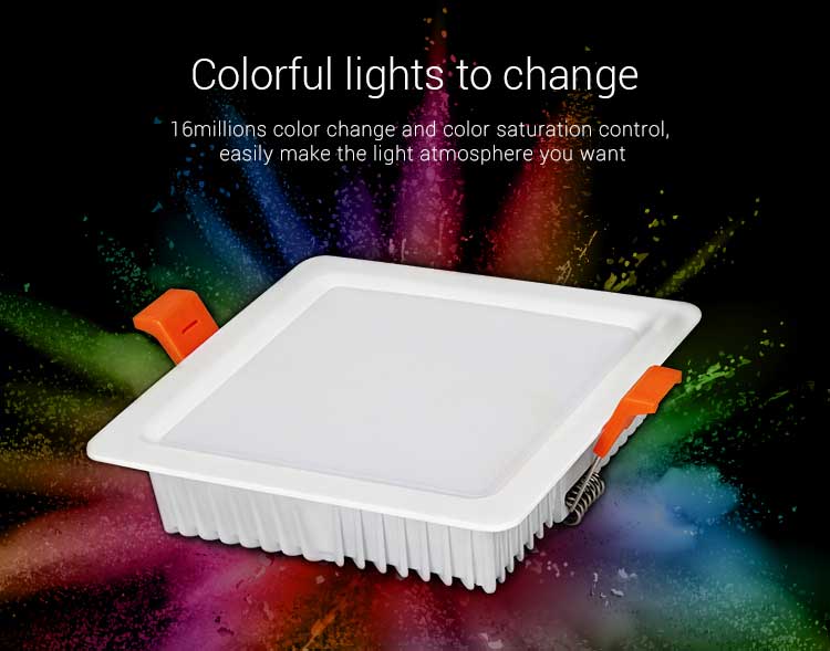 Milight 2.4G wireless remote panel control 9W RGB+CCT Square LED Downlight AC100~240V 50/60Hz use with smartphone APP wifi