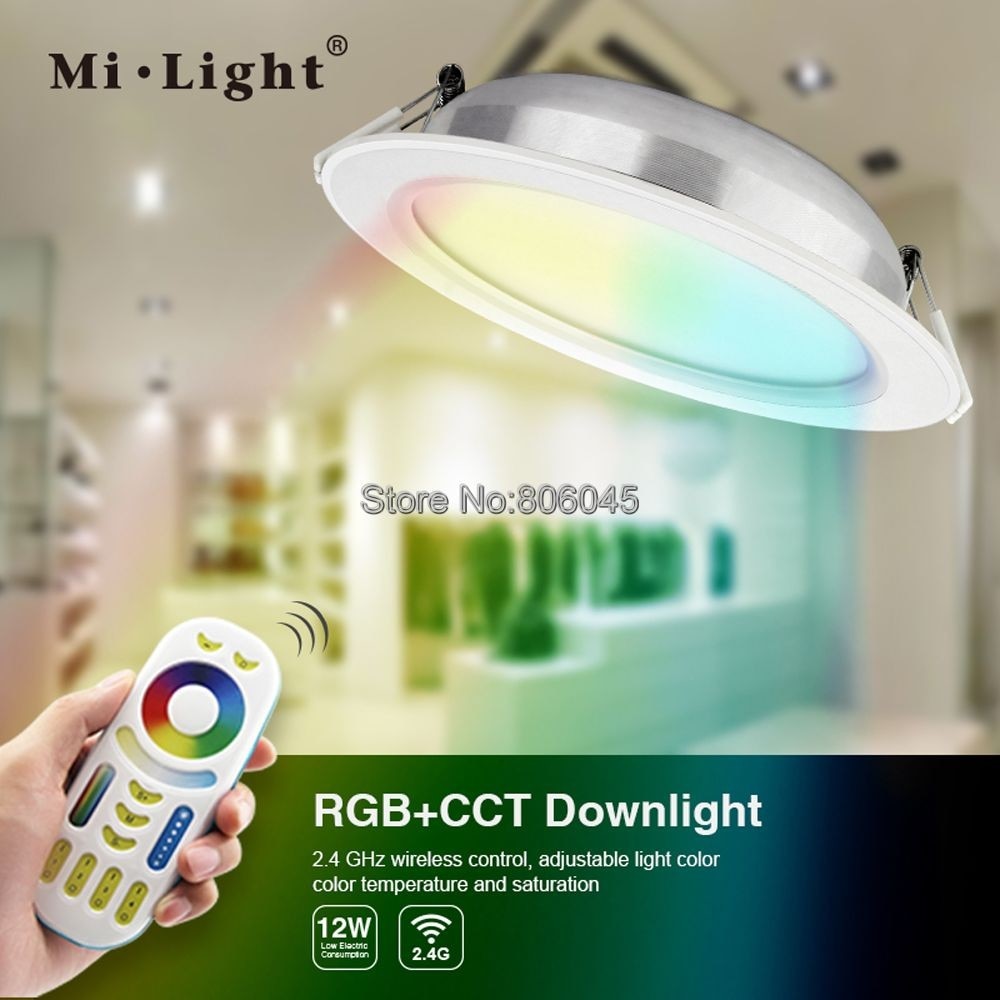 Milight 15W LED Downlight IP54 Waterproof AC86-265V RGB+CCT Dimmable Reccessed Light FUT069 WiFi Compatible 2.4G Wireless Remote