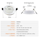 Led Downlight 3W 5W 7W 9W 12W 15W 18W AC 220V 230V 110V Ceiling Bathroom Lamps Living Room Light Home Indoor Lighting