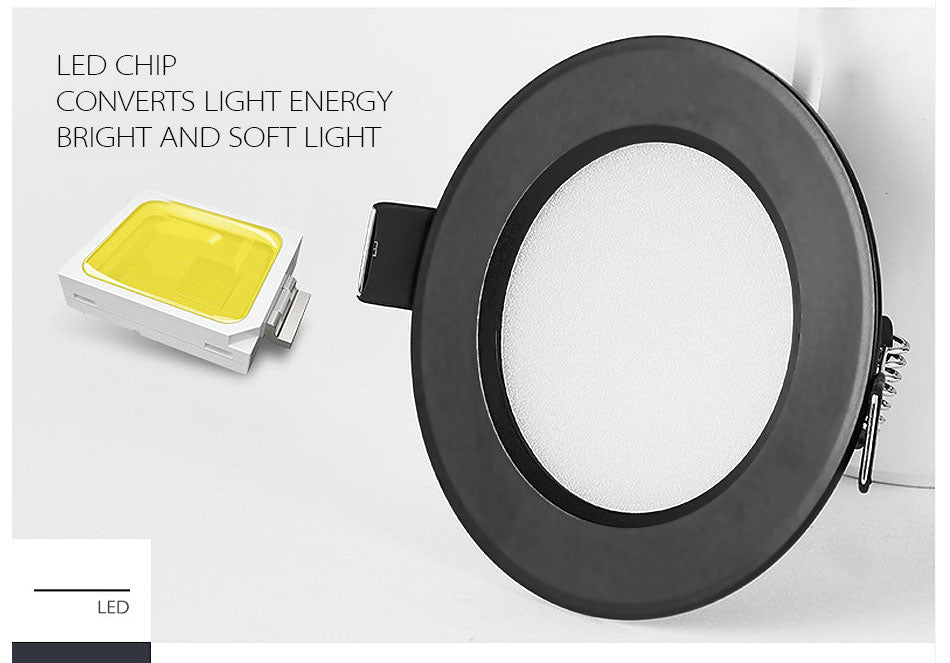 Ultra Bright Round black LED Downlight 3W 5W 7W 9W 12W 15W Aluminum AC110V 220V LED Down Light Red blue green Recessed Spot