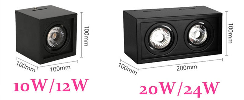 Super Brightness 1pcs  AC 85-230V Square Surface Mounted LED COB Dimmable Downlights 10W 12W 20W 24W LED Ceiling Lamp Spot Light