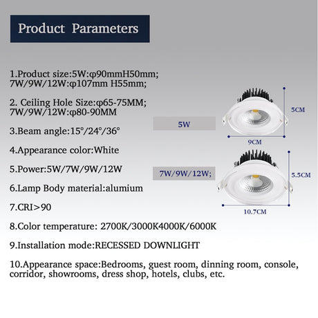 LED Ceiling light recessed downlight 5w 7w 9w 12w three colors Indoor Living room foyer Modern lamp For Home lighting