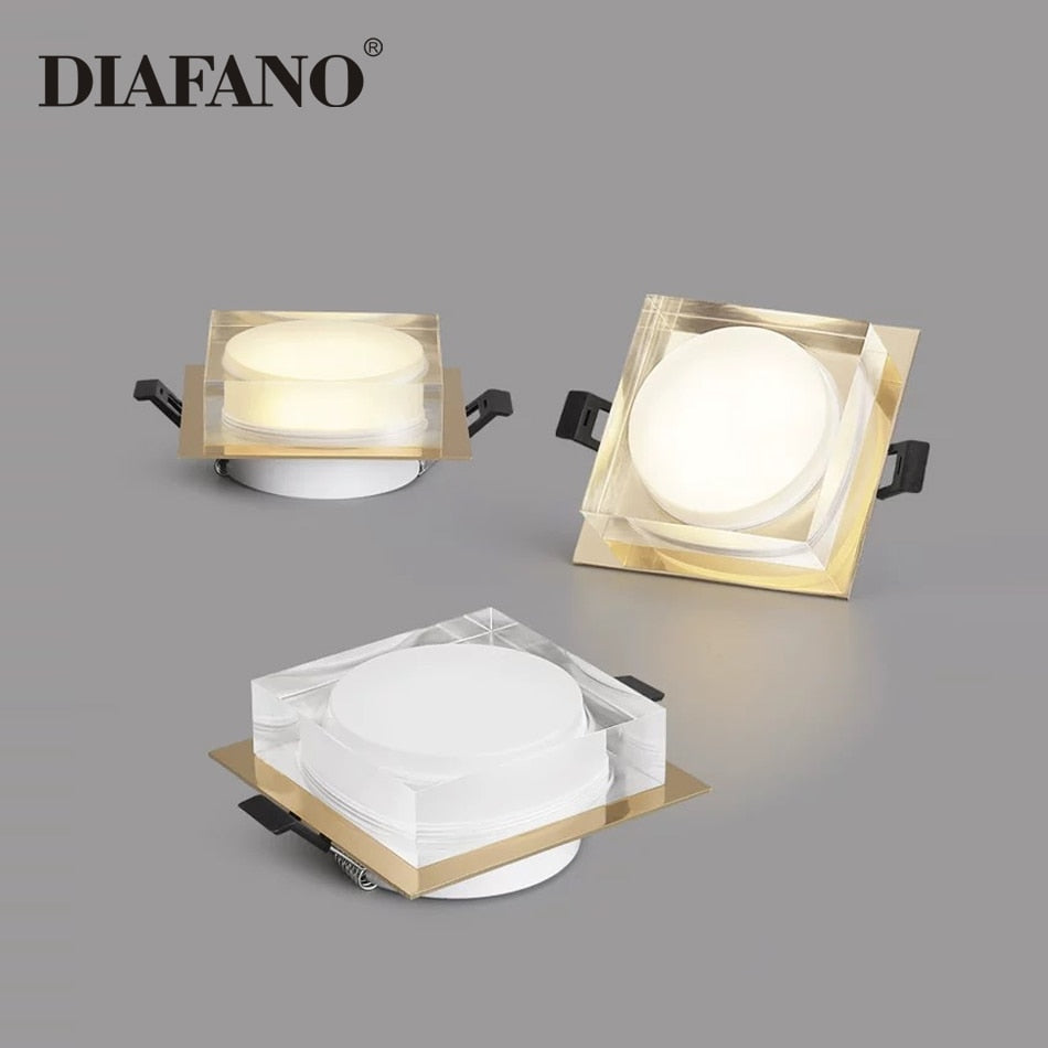 New Square Dimming LED Crystal Downlight LED Ceiling Spot Light Gold/Chrome recessed lamp kitchen Lighting for home decoration