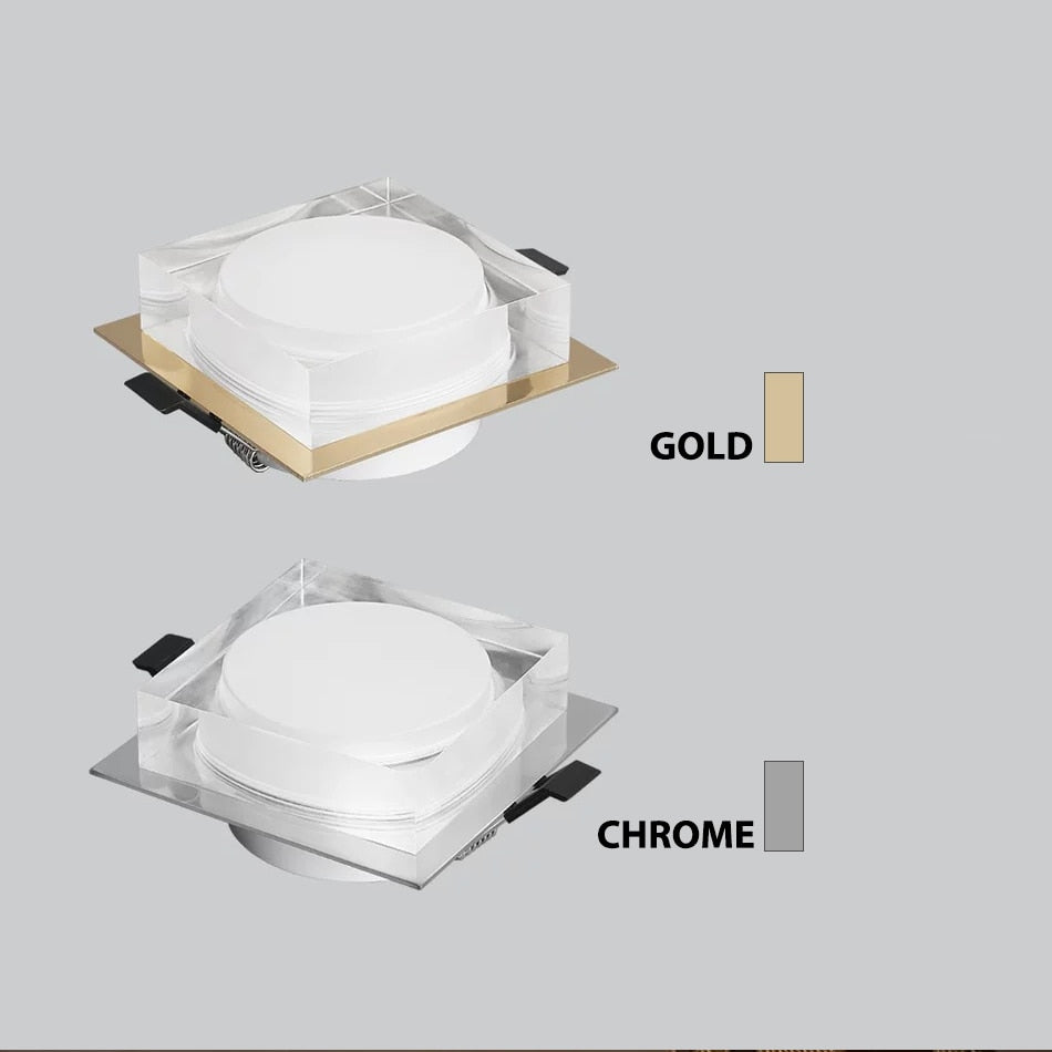 New Square Dimming LED Crystal Downlight LED Ceiling Spot Light Gold/Chrome recessed lamp kitchen Lighting for home decoration