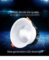 White Ceiling LED Recessed Downlight 7W 12W 18W Dimmable Spot Down Light Aluminum AC Kitchen Lamp COB Foyer Lighting Round Lamp