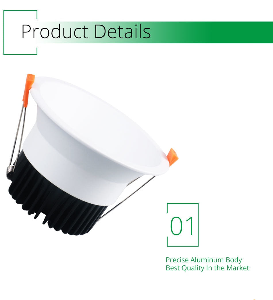 White Ceiling LED Recessed Downlight 7W 12W 18W Dimmable Spot Down Light Aluminum AC Kitchen Lamp COB Foyer Lighting Round Lamp