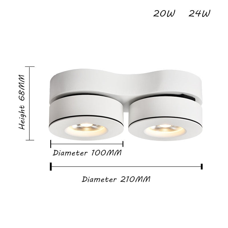 Dimmable Surface Mounted LED Downlights Angle Adjustable COB Ceiling Lamp Spot Lights 24w 20w Rotating LED Light AC85-265V