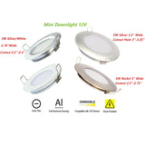Tokili LED Ceiling Downlight 6-Pack for RV Boat Super Slim Puck Light Panel DC12V 3W Full Aluminum Finish Silver/White/Nickel