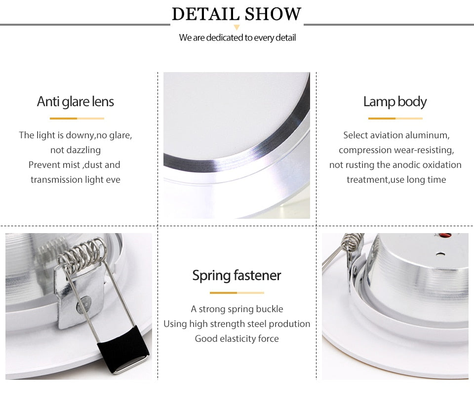 LED Downlight AC 220V 230V 240V White Body Ceiling light 5W 9W 12W 15W 18W Lampada Led spotlight for Bedroom room