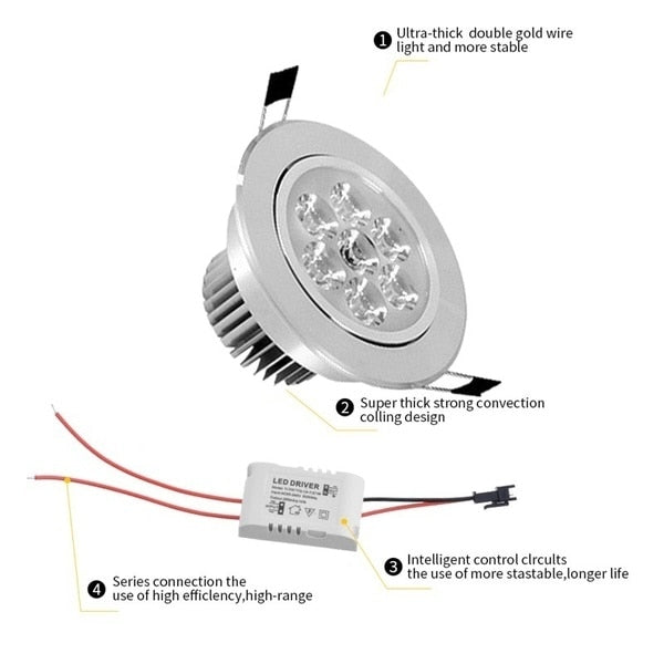 JUNEJOUR 10 PCS 3/5/7W 220-240V Dimmable LED Ceiling Downlight Recessed Cabinet Wall Spot Light Down Lamp Spot Light