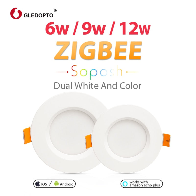 GLEDOPTO ZIGBEE Smart Home 6W/9W/12W LED Downlight Work with Alexa Echo Plus SmartThings Lights 2700~6500K Warm White Cold White