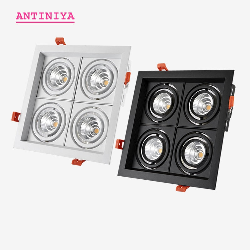 Dimmable super bright 4 heads recessed square LED Downlights COB 40W LED Spot lights LED decoration Ceiling Lamp AC85-265v