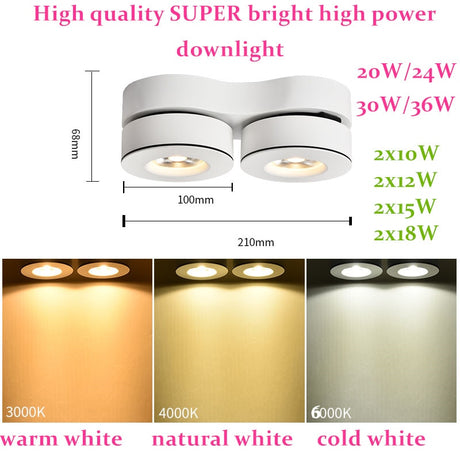 2020 High quality SUPER bright Dimmable Surface Mounted LED Downlights 20W 24W 30W 36W COB LED Ceiling Lamp Spot Lights AC110-220V
