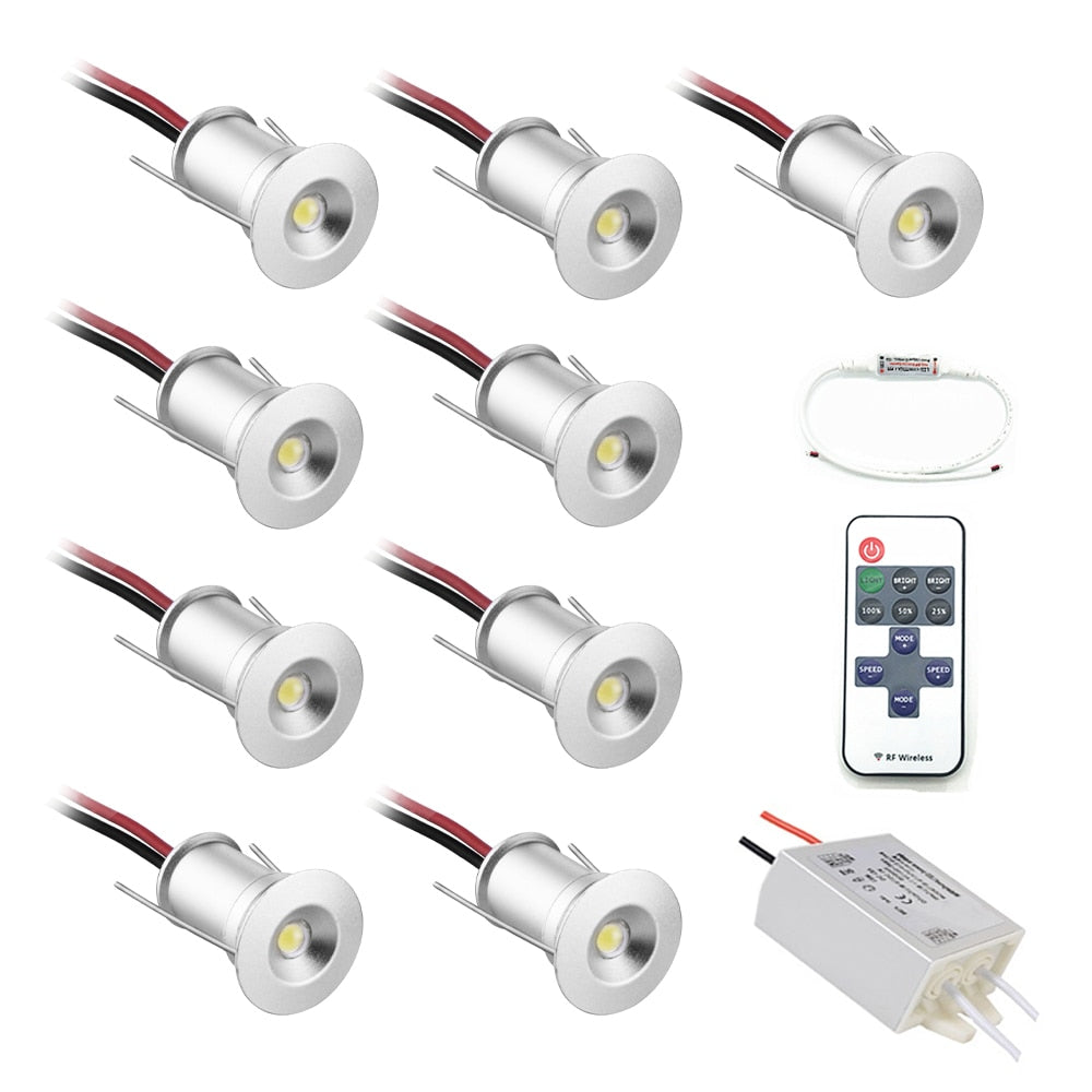 LED 12V Downlight Dimmable Spotlight IP65 Foco Led Stair Light 1W Cabinet Showcase Ceiling light with Remote Controller IP67 Driver