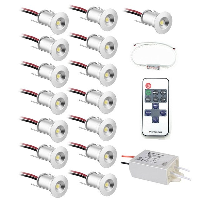 LED 12V Downlight Dimmable Spotlight IP65 Foco Led Stair Light 1W Cabinet Showcase Ceiling light with Remote Controller IP67 Driver