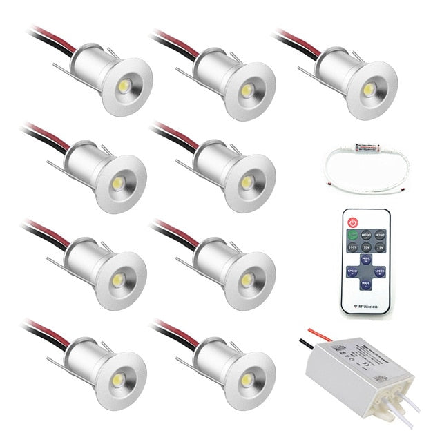 LED 12V Downlight Dimmable Spotlight IP65 Foco Led Stair Light 1W Cabinet Showcase Ceiling light with Remote Controller IP67 Driver