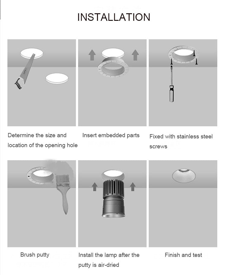 No Flickering Anti Glare LED Recessed Downlight  7W 12W LED Ceiling Spot Light For Hotel Corridor Bedroom Living Room