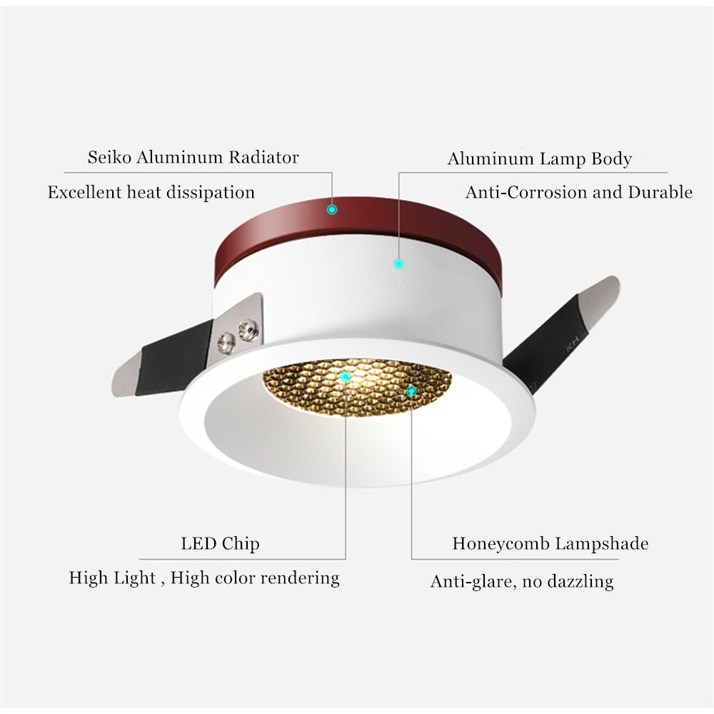Led Downlight Anti-glare Led Recessed Ceiling Downlight Aluminum Honeycomb Indoor Spot Led Lamp Living Room Bedroom Ceiling Lamp