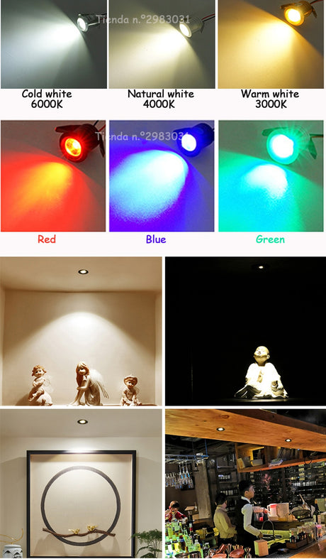 Silvery/Black/White/Golden Mini LED Downlights 1W 3W 20mm 85V-265V Jewelry Display Ceiling Recessed Cabinet Spot Lamp DC12 24V