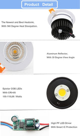 GD 4pcs 7W 10W LED Recessed Downlight Dimmable 12W 15W Spot LED COB Downlights AC85-265V AC220V AC110V Dimmable LED Spot Light