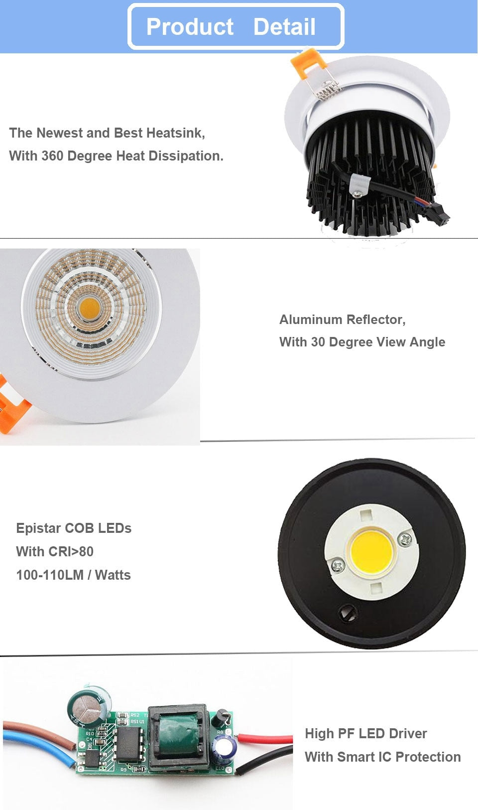 GD 4pcs 7W 10W LED Recessed Downlight Dimmable 12W 15W Spot LED COB Downlights AC85-265V AC220V AC110V Dimmable LED Spot Light