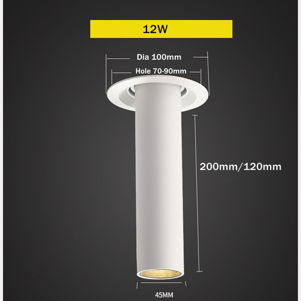 Modern Led Downlight 12W Long Tube Recessed In Ceiling Downlight Length 120mm 200mm Angle Adjustable Spot Lighting Led Spot Lamp