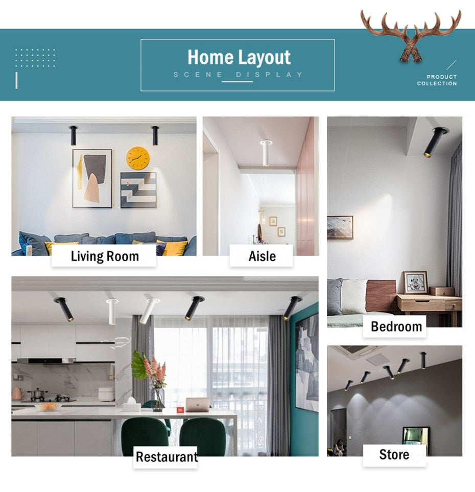 Modern Led Downlight 12W Long Tube Recessed In Ceiling Downlight Length 120mm 200mm Angle Adjustable Spot Lighting Led Spot Lamp