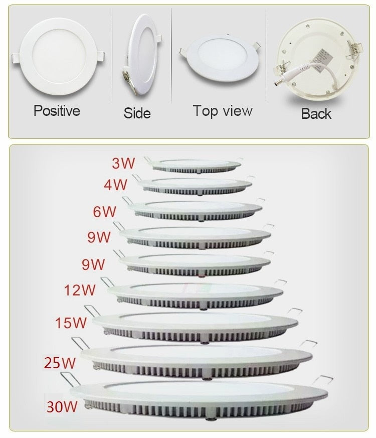 Ultra Bright 1pcs 6W 9W 12W 15W 25W Led Ceiling Recessed Downlight Round Panel light 1800Lm Led Panel Bulb Lamp Light