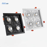 Dimmable super bright 4 heads recessed square LED Downlights COB 40W LED Spot lights LED decoration Ceiling Lamp AC85-265v