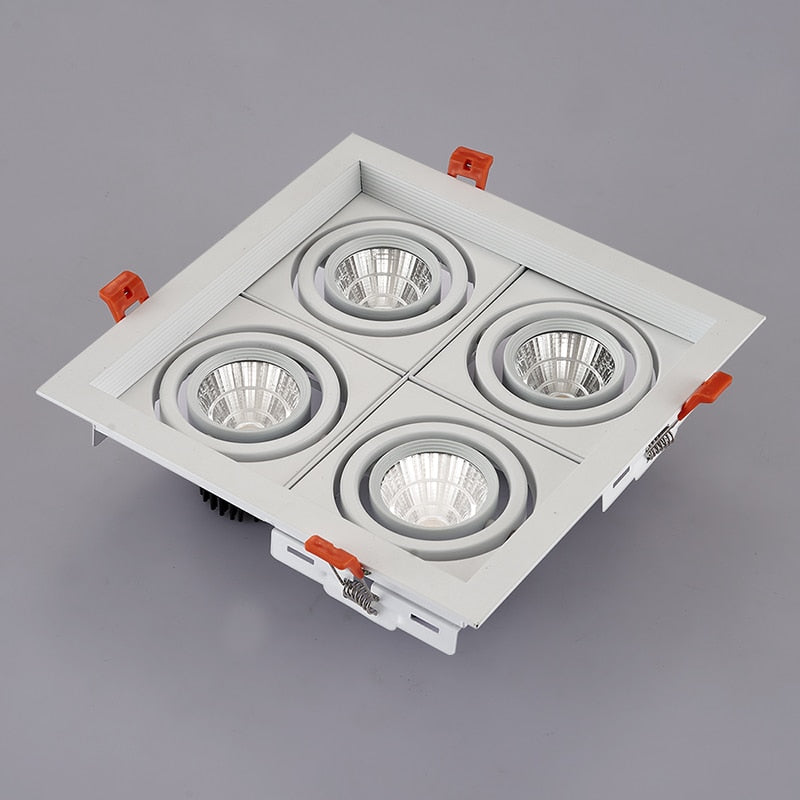 Dimmable super bright 4 heads recessed square LED Downlights COB 40W LED Spot lights LED decoration Ceiling Lamp AC85-265v