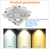 Dimmable super bright 4 heads recessed square LED Downlights COB 40W LED Spot lights LED decoration Ceiling Lamp AC85-265v
