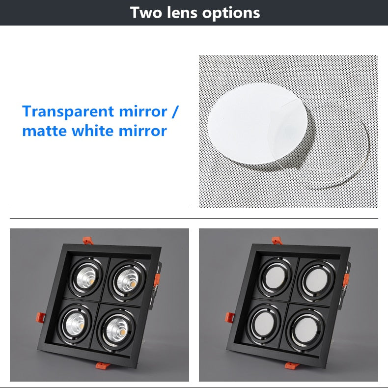 Dimmable super bright 4 heads recessed square LED Downlights COB 40W LED Spot lights LED decoration Ceiling Lamp AC85-265v