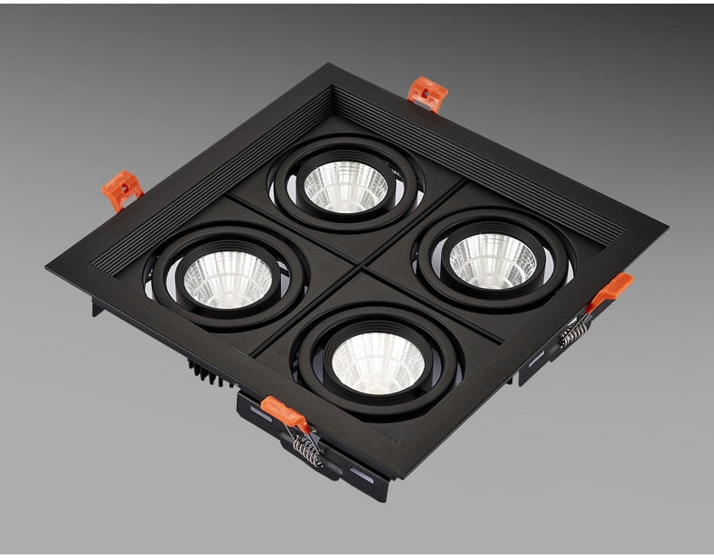 Dimmable super bright 4 heads recessed square LED Downlights COB 40W LED Spot lights LED decoration Ceiling Lamp AC85-265v