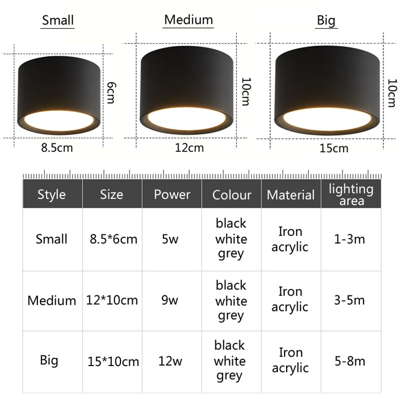 LED Downlight Ceiling Spotlights Living Lamp Nordic Lighting For Kitchen Aisle Spot light Surface mounted AC90-260v