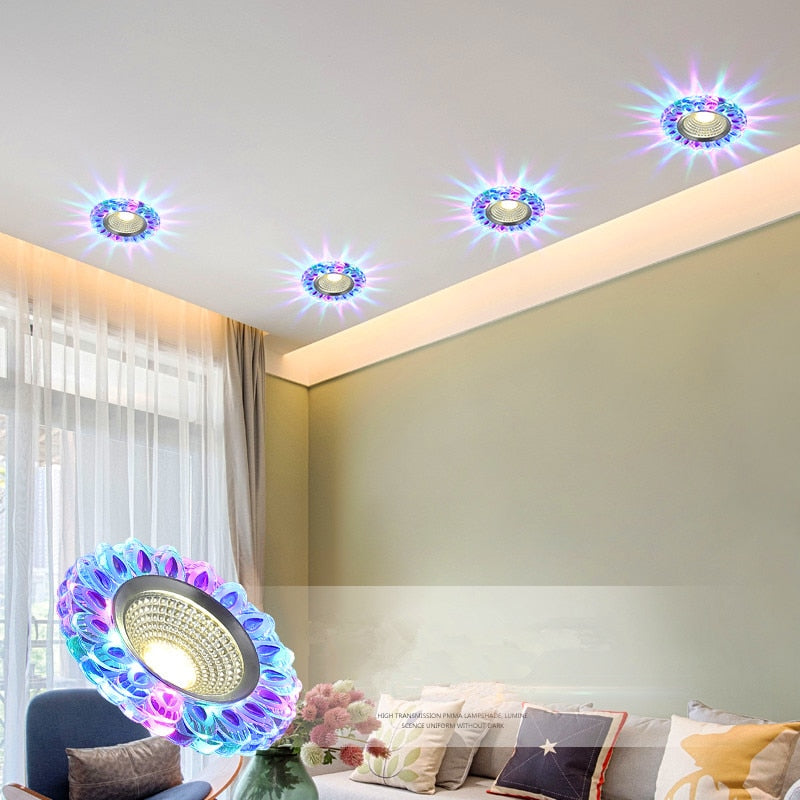 Crystal Led Downlights 5W COB Recessed Led Ceiling Lamp Embedded Dual Color LED Panel Light RGBW 110V 240V Indoor Decoration