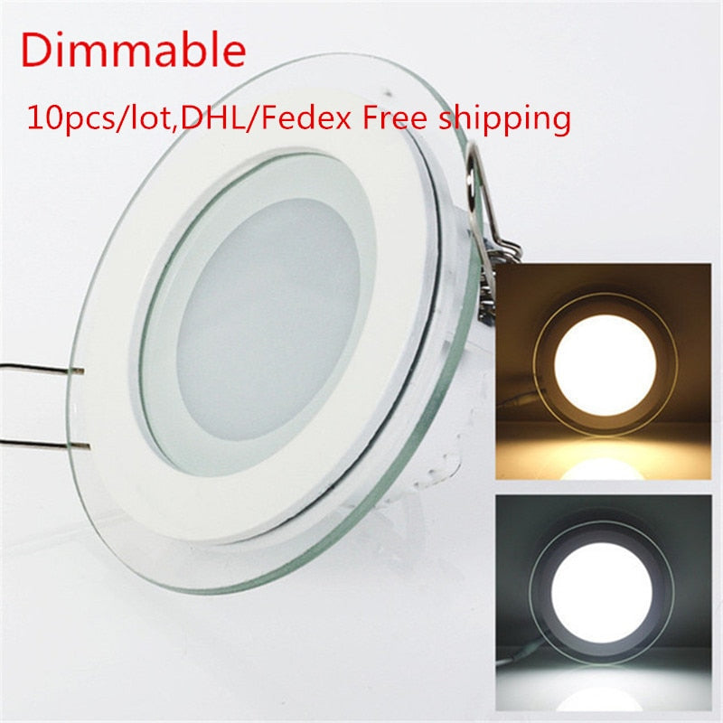 Glass LED Panel Light1 0pcs/lot Dimmable 6W 9W 12W 18W Recessed LED Downlight Bedroom Light Bathroom Light AC85-265V+Driver