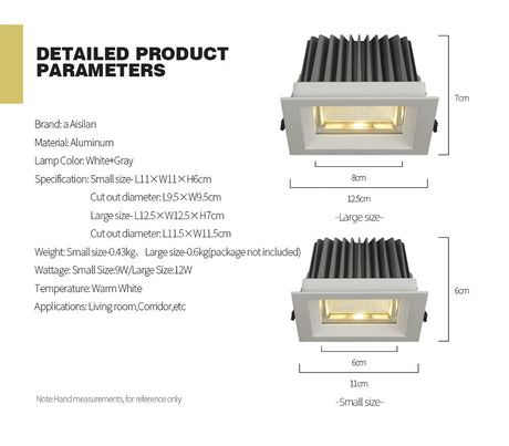 Waterproof LED Downlight Kitchen Bathroom Spot Light Square Aluminum Ceiling Lamp Chip CRI 93