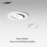 DBF Dimmable COB Recessed Downlight 5W 7W 10W 12W White/Black Body Ceiling Spot Light with 90-265V LED Driver 3000K 4000K 6000K
