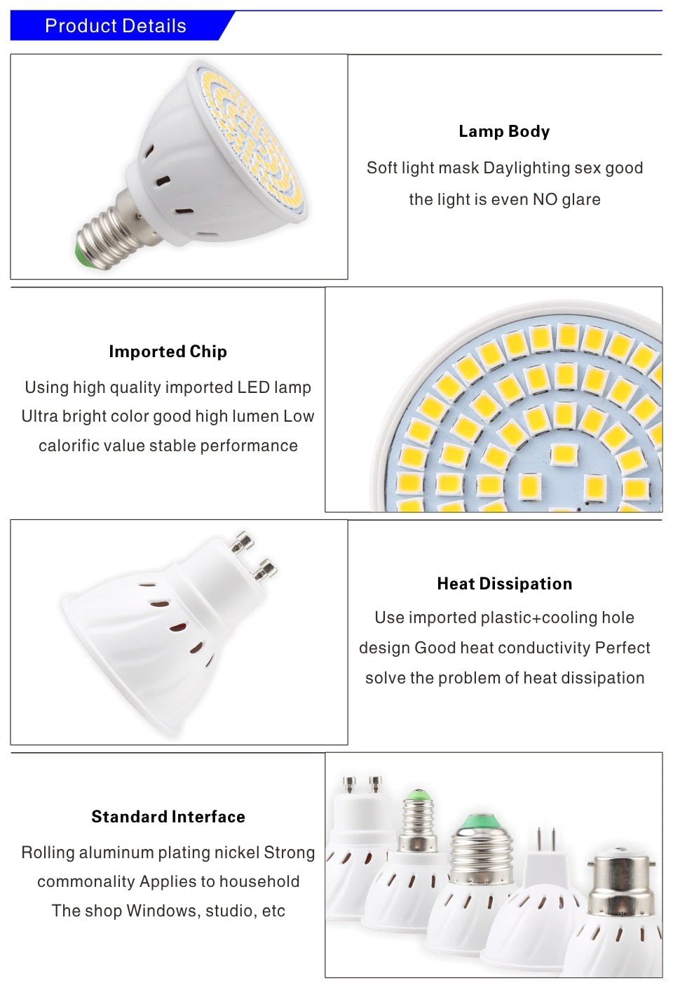 10pcs Lampasas's LED Spotlight Bulb E27 E14 MR16 GU10 B22 220V Bombillas LED Lamp 48 60 80 LED 2835 SMD Lampasas Spot Light 3w 4w 5w
