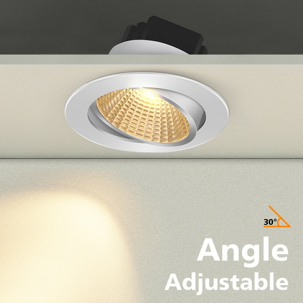 DBF Adjustable Angle Dimmable LED COB Downlights 6W 9W 12W 18W Recessed Ceiling Lamp AC110V 220V Round Spot Light Home Decor