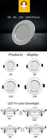LED Downlight 5W 9W 12W 15W AC 220V IP65 Waterproof Warm White Natural White Cold White Recessed Round Ceiling Lights Spotlight
