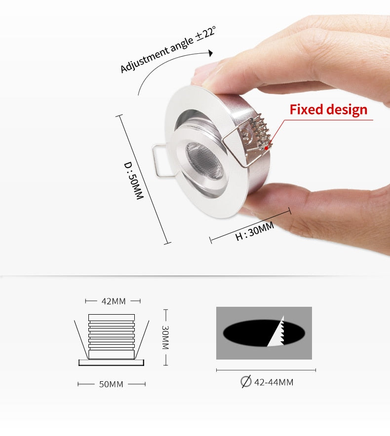 Spot 12V mini Built-in LED living room clothing store ceiling spotlight adjustable angle embedded 3W Built in downlight