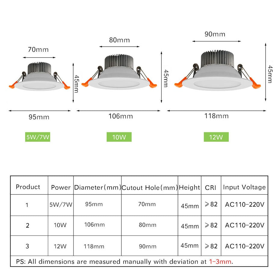 DBF White Housing LED Recessed Downlight High Bright SMD 5730 3000K/4000K/6000K Ceiling Spot Lamp Home Indoor Lighting AC 220V