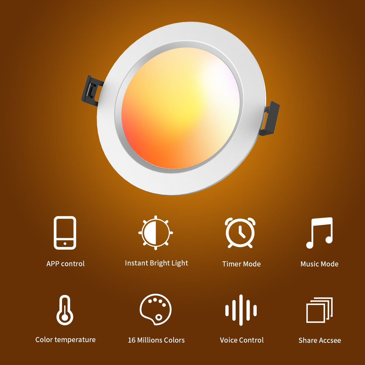 LED Panel Lights Lucas Led Downlight 4 Inch Smart Led Plafond Bluetooth Recessed Can light for Bathroom, 220V Downlight