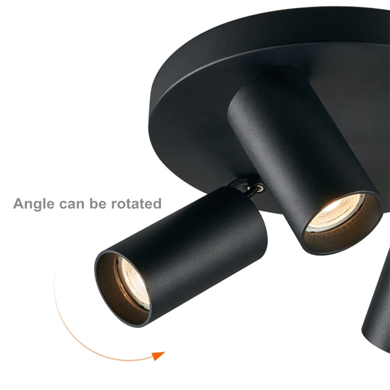 Dimmable creative three-head spotlight 7W/12W round led ceiling home living room surface mounted cob spotlight downlight