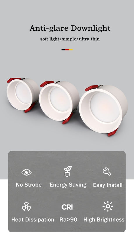 Recessed Downlight Dimmable Led Lamp Deep Anti-Glare Led Spot 5W 7W 12W 15W Lighting Living Room Bedroom Hotel Cafe's Ceiling Lamp